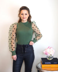 Styled Clothing khaki polka dot puff sleeve jumper