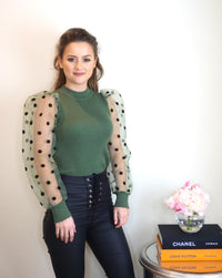 Styled Clothing khaki polka dot organza sheer sleeve jumper