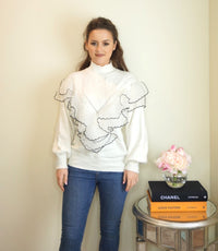 Styled Clothing Ruffle Sweatshirt with black trim V style