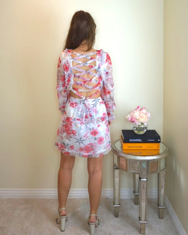 Styled Clothing White Floral Dress with tie up back