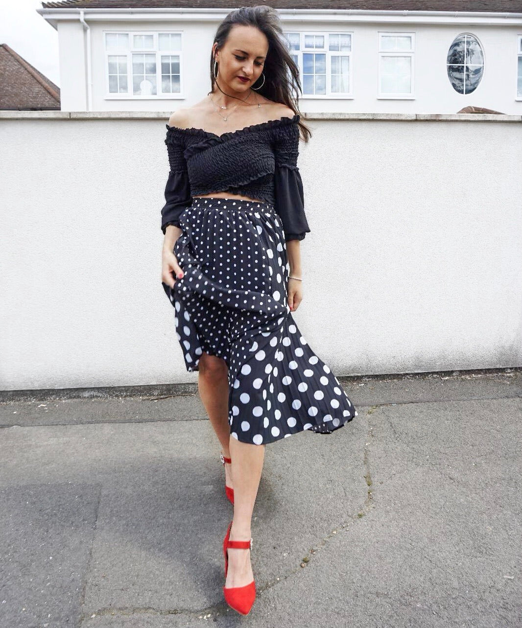 Styled Clothing Polka Dot Midi Skirt