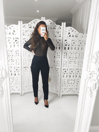 Black Stripe Sheer Jumpsuit Long Sleeved comfortable