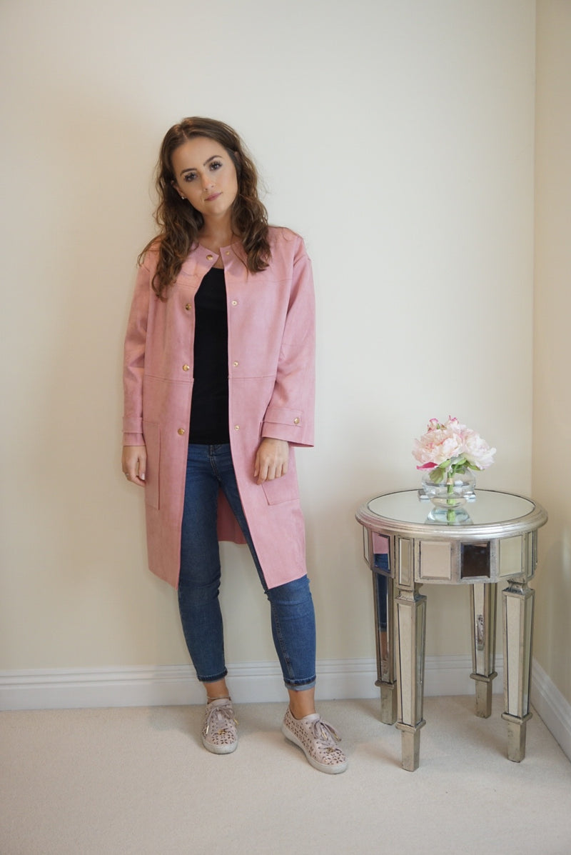 Styled Clothing Faux Suede Longline Jacket Pink